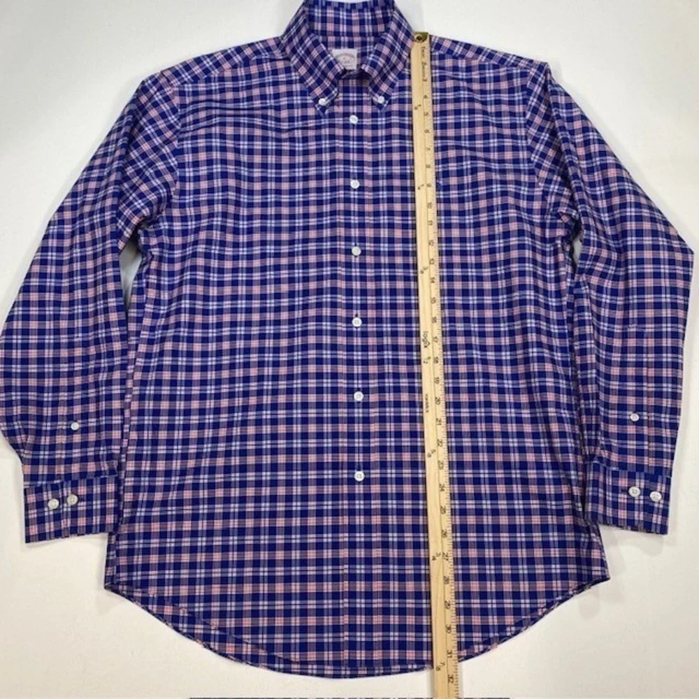 Brooks Brothers Madison Fit Shirt Mens M Blue Red Plaid Non-Iron Stretch Supima - Picture 3 of 9